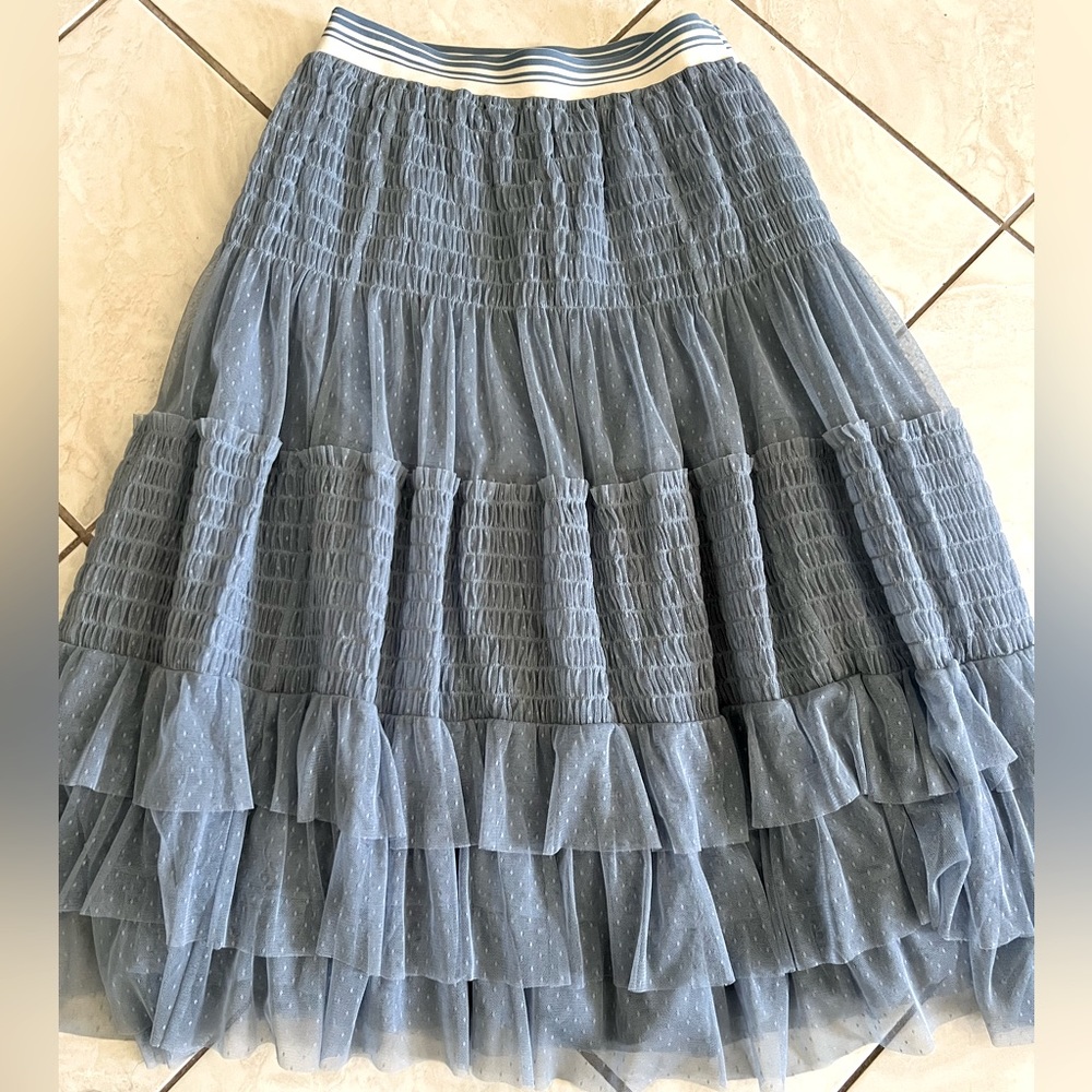 Anthropologie Light Blue Ruffled Midi Skirt - Picture 8 of 11